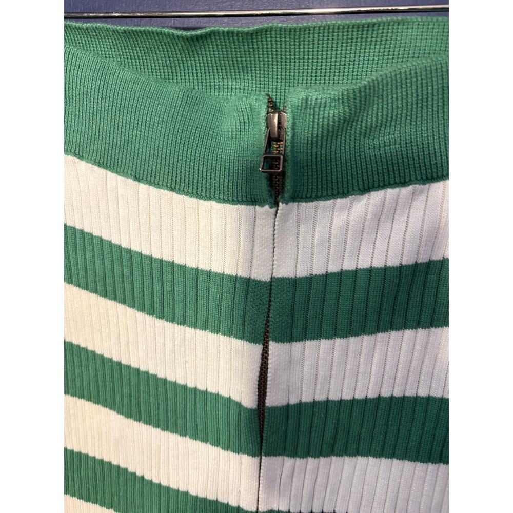 Daily Practice Anthropologie Green White Striped Zip Front Ribbed Midi Skirt M - Picture 5 of 5